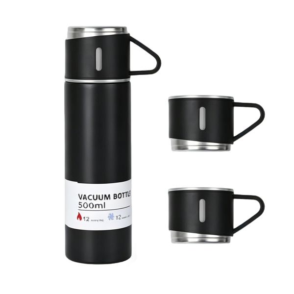 500ml Stainless Steel Vacuum Thermos Flask Gift Set with 3 Mugs