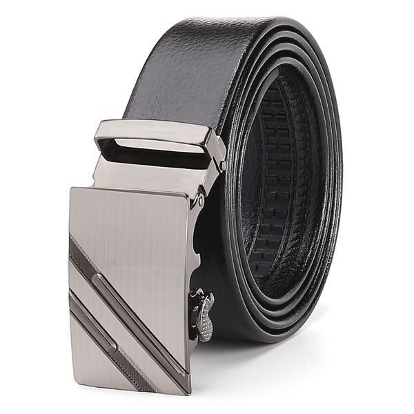 Double Slash Pattern Decorated Buckle Mens Automatic Buckle Belt Business