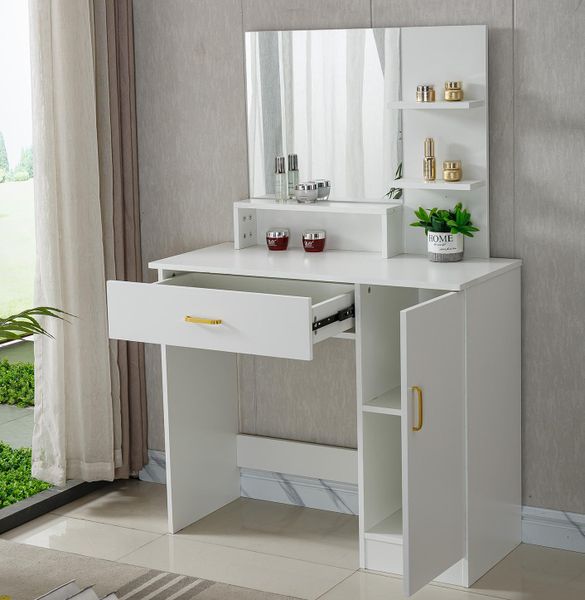 Dressing Table with Mirror Makeup Vanity Desk with Storage Drawer &amp; Cabinet