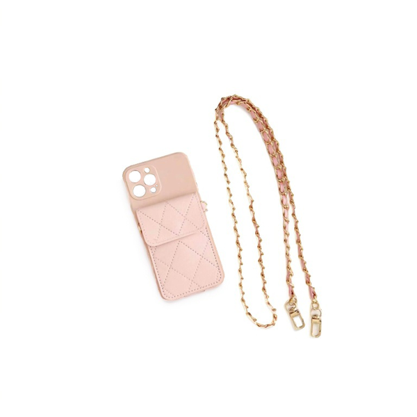 Compatible with iPhone 15-Pink Crossbody Wallet Case with Detachable Chain