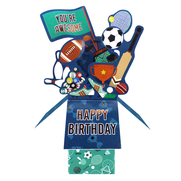 3D Pop-up Clever Cubes Birthday card - Sports