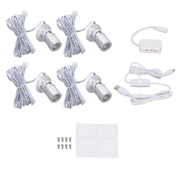 4Piece5V USB Mini LED Spotlight Silver White