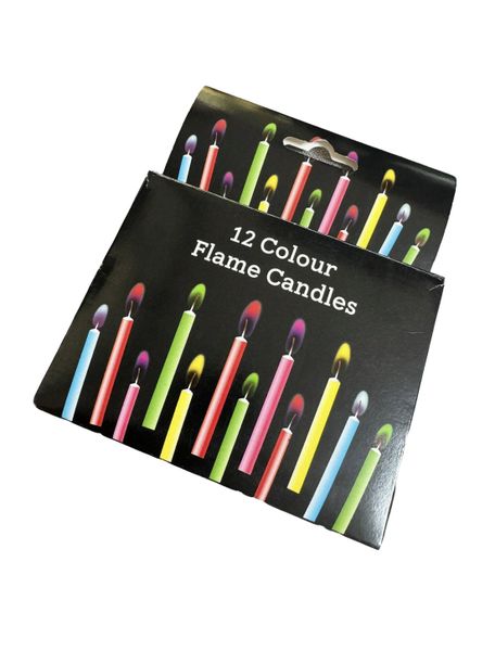 12-Piece Colourful Flame Birthday Candles - Matching Flame &amp; Candle Colors