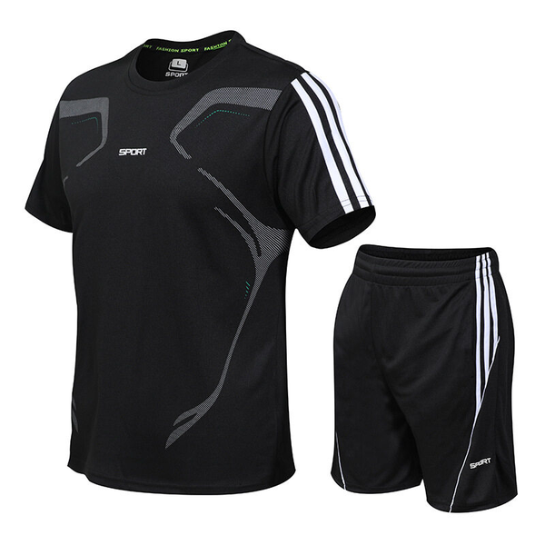 Lightweight And Quick-Drying Men's Sportswear Two-piece Set Black 2XL