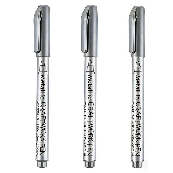 3 Packs Sliver Firm bullet tip, Art Metal Silver Paint Marker Pens