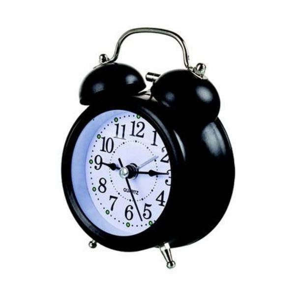 Clock Alarm Quartz Twin Bell 12cm - Black
