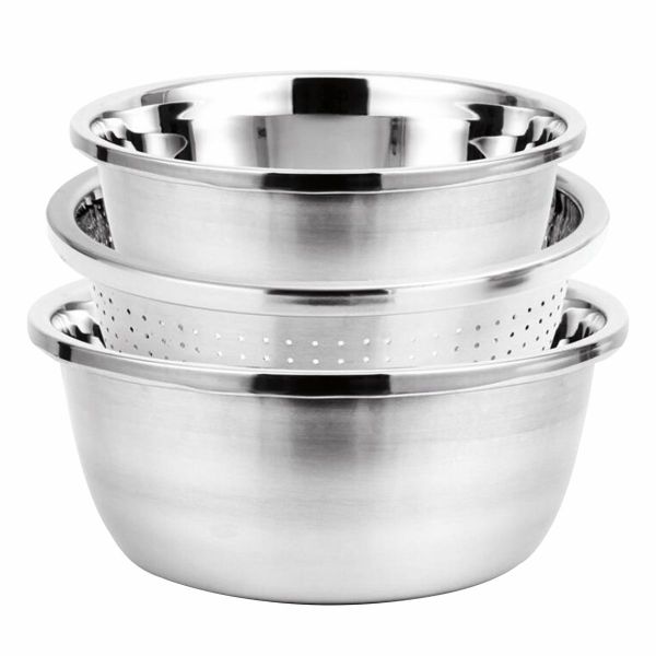 3 Piece Stainless Steel Kitchen Strainer Colander Mixing Bowl Set