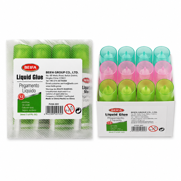 BEIFA Liquid Glue 30ml - Safe Non-Toxic Adhesive, Pack of 12