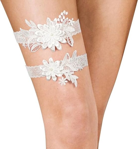 White Lace Wedding Garter Bridal Shower-One Size Wedding Garters for Bride