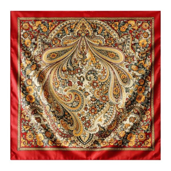 Vintage Red Satin Paisley Scarf image