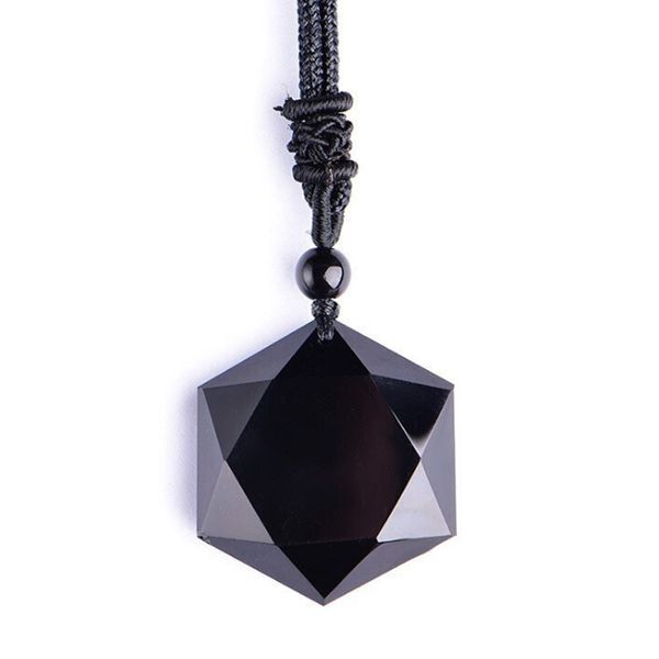 POU Natural Stone Obsidian Hexagram Pendant