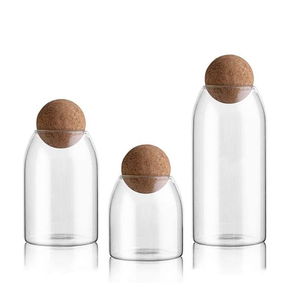 Transparent Bottle Storage Sealed Tank Cork Glass Jars - Set of 3