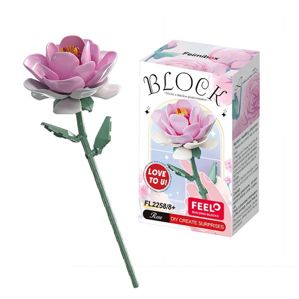 Feelo - Flower Building Block Set - Pink Rose - 92 Pieces