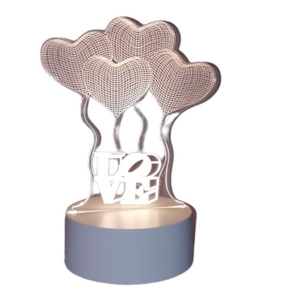 3D Illusion LED Night Light Kids Bedroom Novelty Light 4 Hearts Gift Star