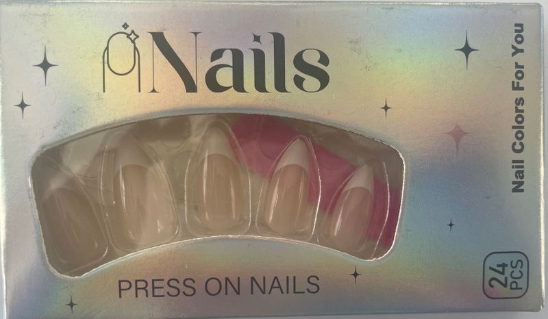 24 Pieces Glossy Nude Almond Press On Nails