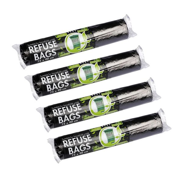 Biodegradable Black Refuse Bags 75cm x 90cm (10 Bags per Roll) Pack of 2
