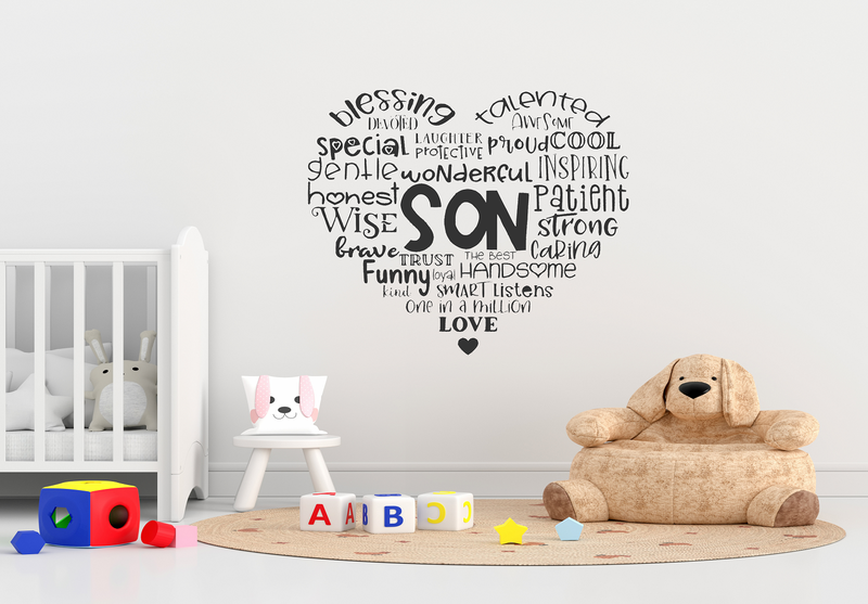 Black Vinyl Home Decor Wall Art - Script Heart Son