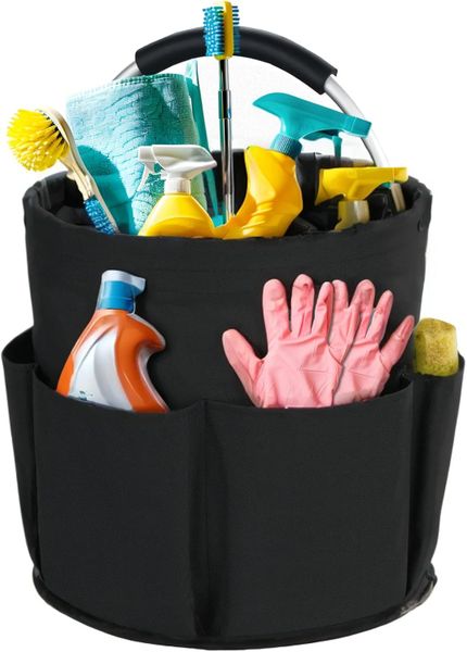 17L Cleaning Caddy with Handle and 6 Pockets,Foldable Cleaning Supply Caddy
