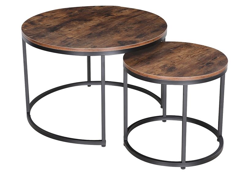 Anchor 2 Round Nesting Coffee Side End Table MDF Wood Metal Set 80/48cm