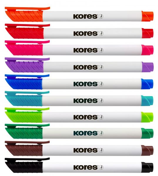 Kores K-Marker Whiteboard Marker, Pen Type, Assorted Colours, Wallet of 10