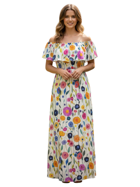 Frilled Short Sleeve Frill Maxi Poppy Print