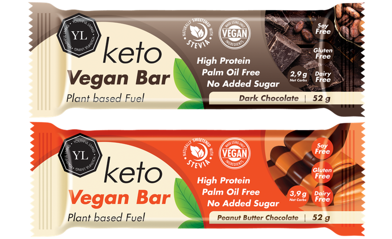 YL Vegan Keto Bar - 52g Bar - Dark Chocolate &amp; Peanut Butter Choc - 6 Pack