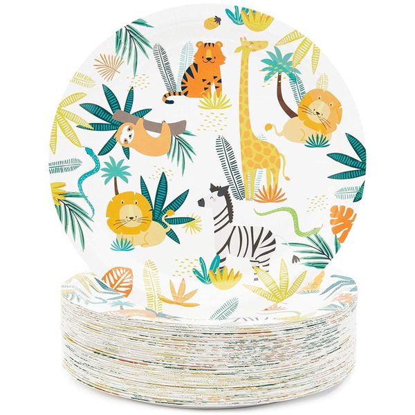 Topika - 80 Pack Animal Paper Plates Zoo Theme Plates for Kids Birthday