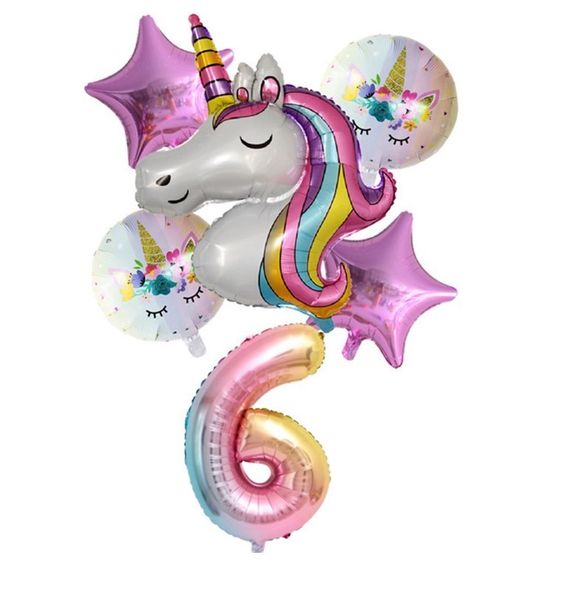 Unicorn Balloon Set for 6th Birthday