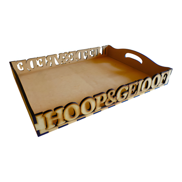 Wooden Serving Tray With Handles - Hoop &amp; Geloof, Liefde &amp; Vrede