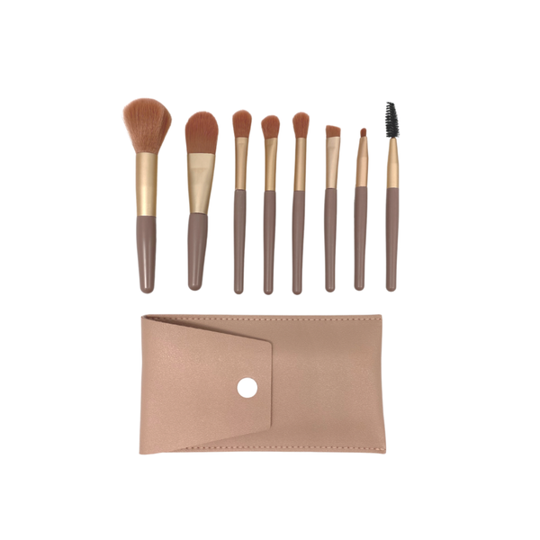 8 Piece Ultra-Soft Makeup Brush Set with Pouch - Mauve