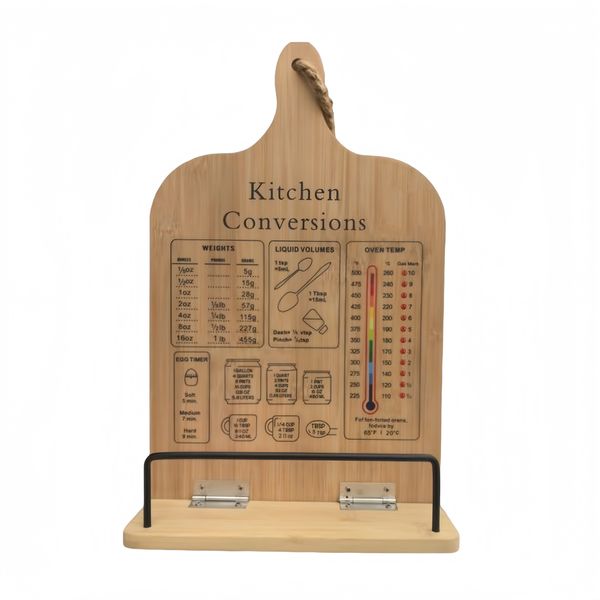 Kitchen Conversion Chart Wood Cookbook Stand,Hanging Foldable Holder