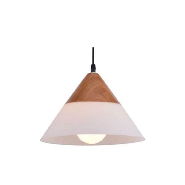 ACDC - 230vac 60w 1xe27 Pendant Frosted Glass/wood 265mm Dia.