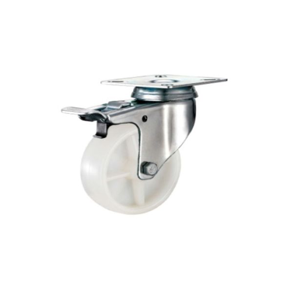 Tradequip - White Polypropylene Castor Top Plate Swivel with Brake 65mm