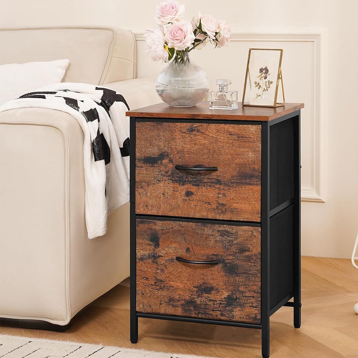 Side Table End Table 2 Drawers Bedside Table Desk Nightstand
