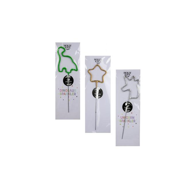 Holly &amp; Ivy - Unicorn, Dinosaur &amp; Star Shaped Sparklers x 3