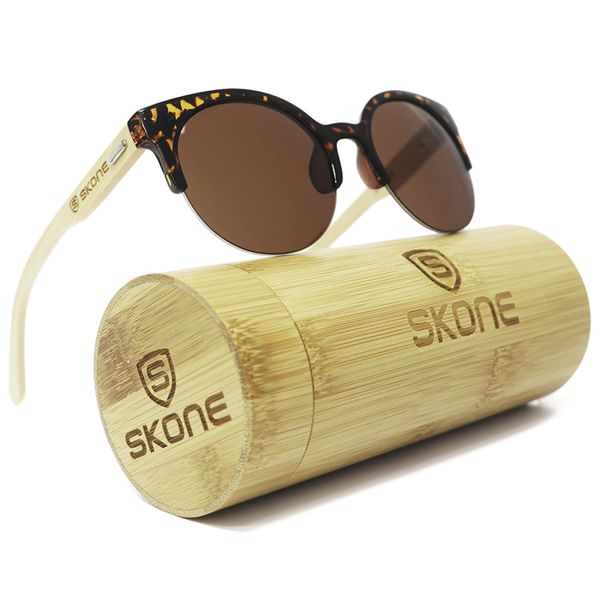 Skone Dominican Cat Eye UV400 Protection Bamboo Sunglasses - Brown