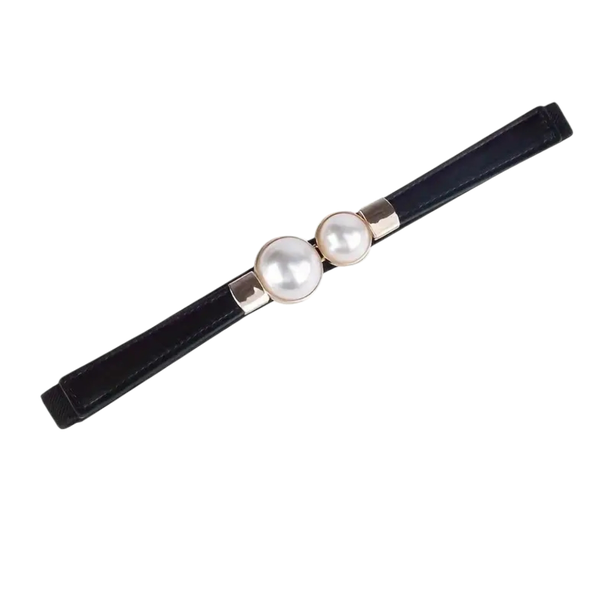 Slim Elastic Women's Waist Belt with Elegant Double Pearl Buckle