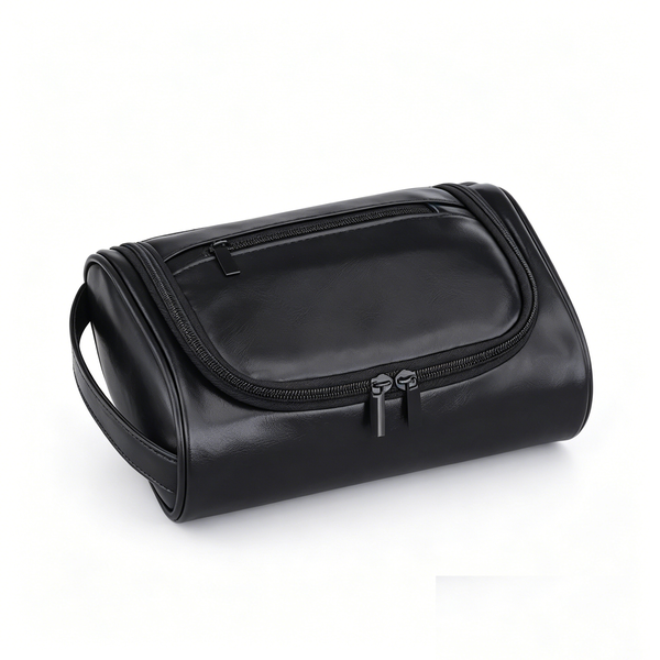 Men's Premium PU Leather Toiletry Bag with Handle and Multi-Pockets