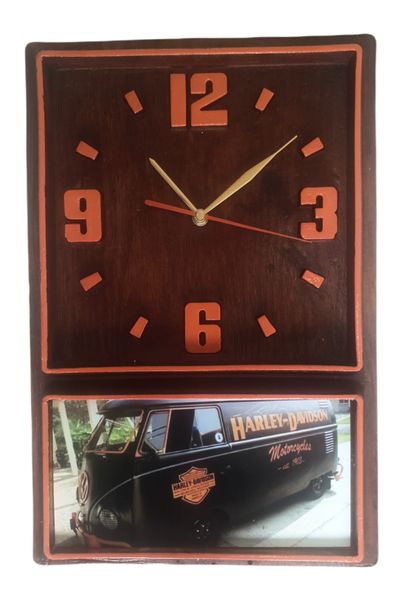 Retro Box Clock (Orange) Harley Bus (87)