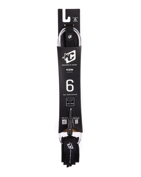 Creatures Icon 6 Surfboard Leash - Clear/White/Black