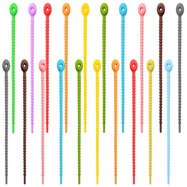 20 Piece - Silicone Reusable Cable Tie Set - Multi-Color