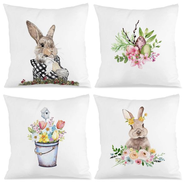 Set of 4 Rustic Easter Cushion Cover, 45x45cm Decorative Sofa Pillowcase