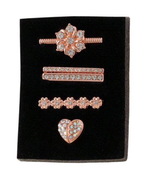 4-Piece Flower &amp; Heart Decorative Rings for Apple Watch Straps - Rose Gold