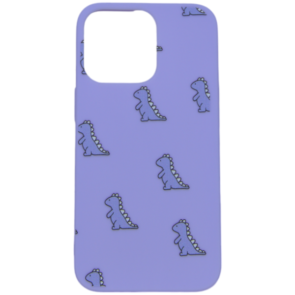 High Quality Cartoon Dinosaur Print Phone Case For iPhone 13 Pro - Purple