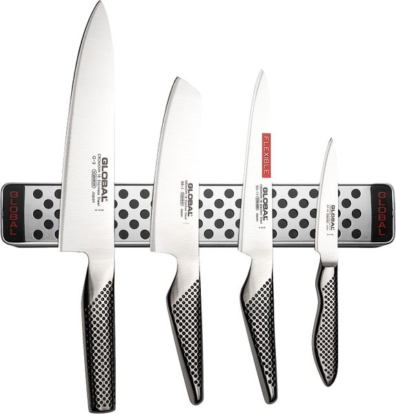 Global - 4 Piece Knife Set with Magnetic Rack