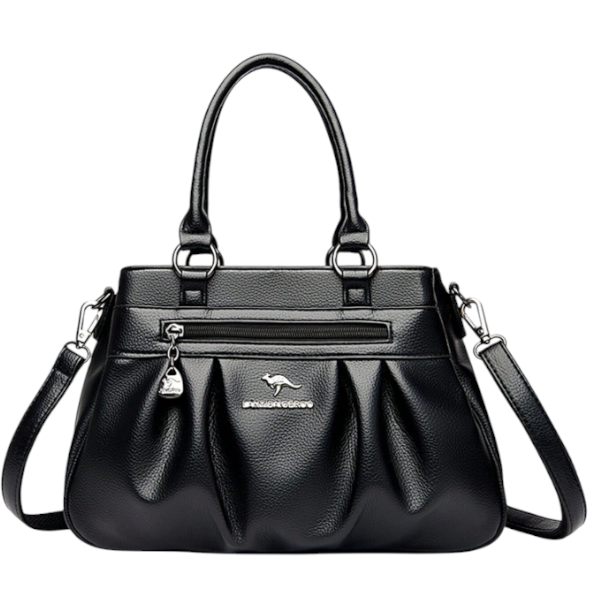 LANYIBAIGEROO - PU Leather Handbag With Detachable Strap - Black