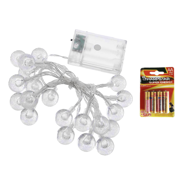 Battery-Operated 3m Crystal Christmas Tree Lights + 4 x AA Batteries