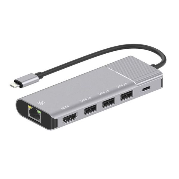 Lightning to HDMI, RJ45 USB Multifactional Adapter 6 in1