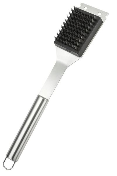 Grill Brush, S/Steel, Long Handle with Carbon Steel Bristles &amp; Scraper