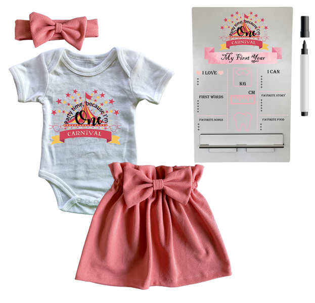 First Birthday Outfit-Skirt, vest &amp; Milestone sign- Pink-1'derful Pink
